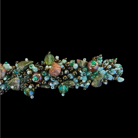 Hand Beaded Earthtone Boho Natural Stone Glass Bead Bracelet Magnetic Clasp - Picture 5 of 8